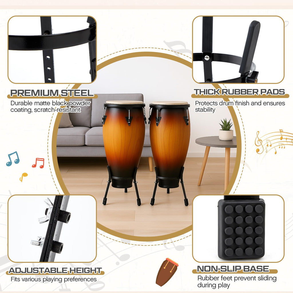 2 Pcs Black Adjustable Conga Drum Stand M361777