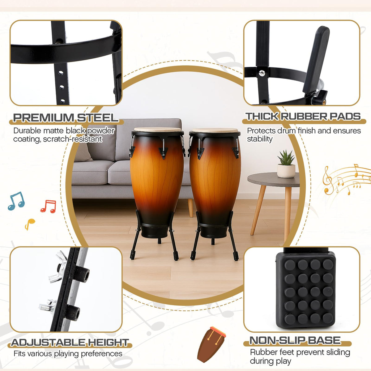 2 Pcs Black Adjustable Conga Drum Stand M361777