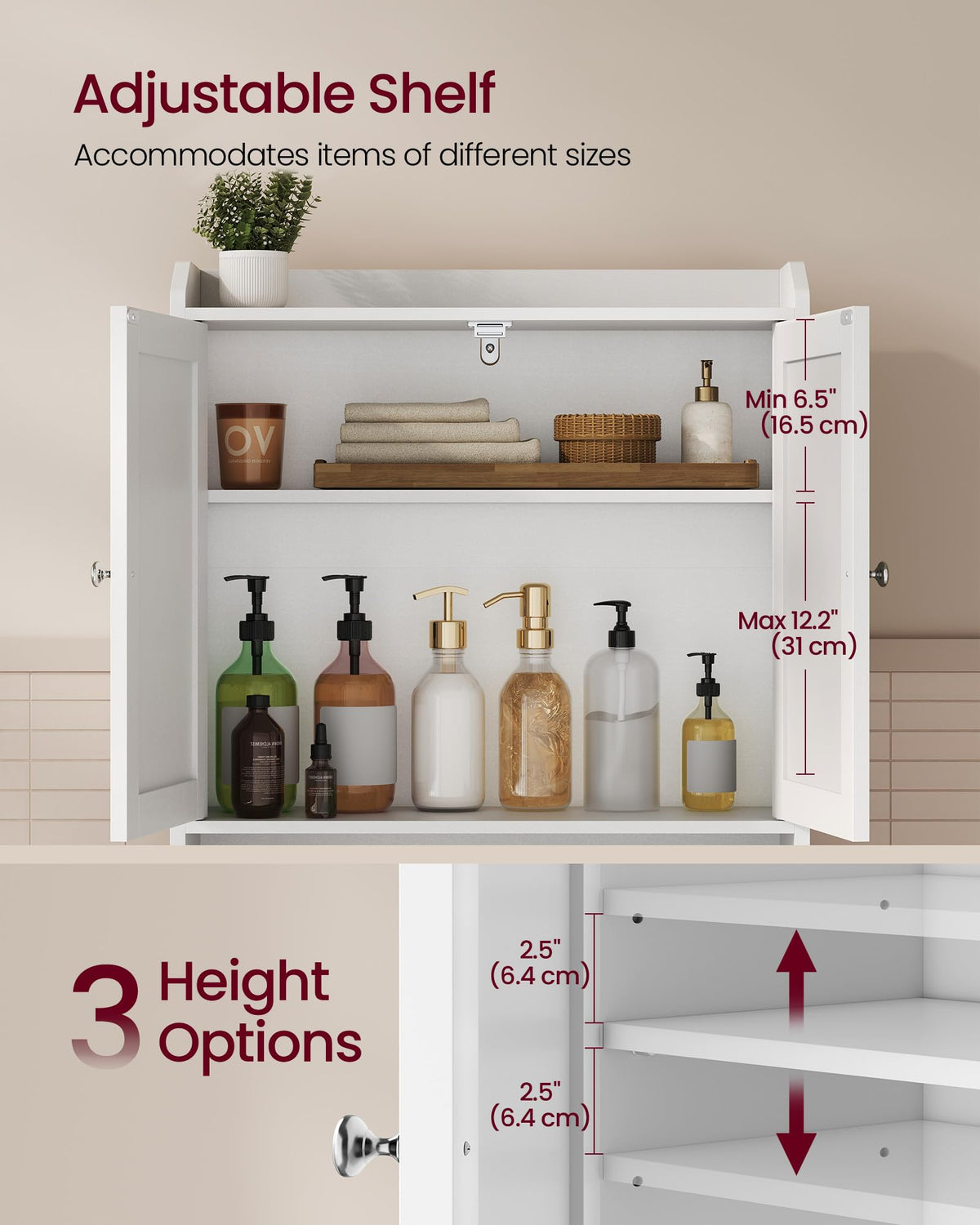 Over the Toilet Storage Cabinet with Doors and Adjustable Shelves G74501