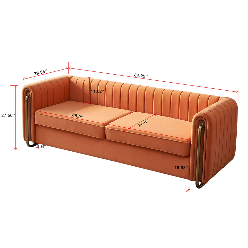 Orange Velvet 3-Seater Sofa with Rolled Arms Y176809
