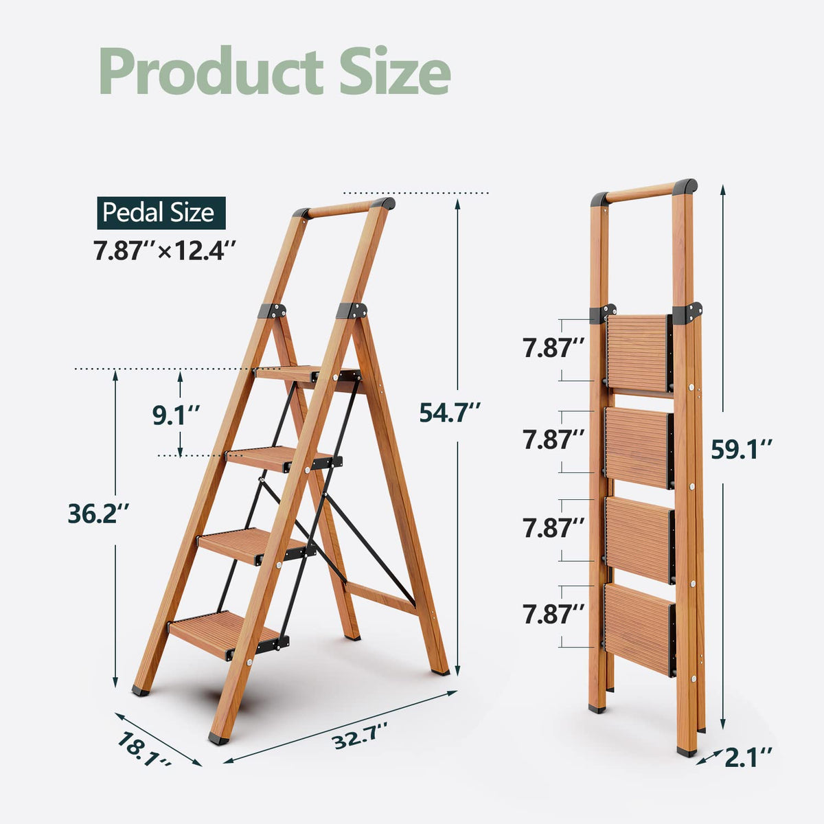 4 Step Ladders, 300lbs Load, 36'' Top Step, Wood Grain H680266