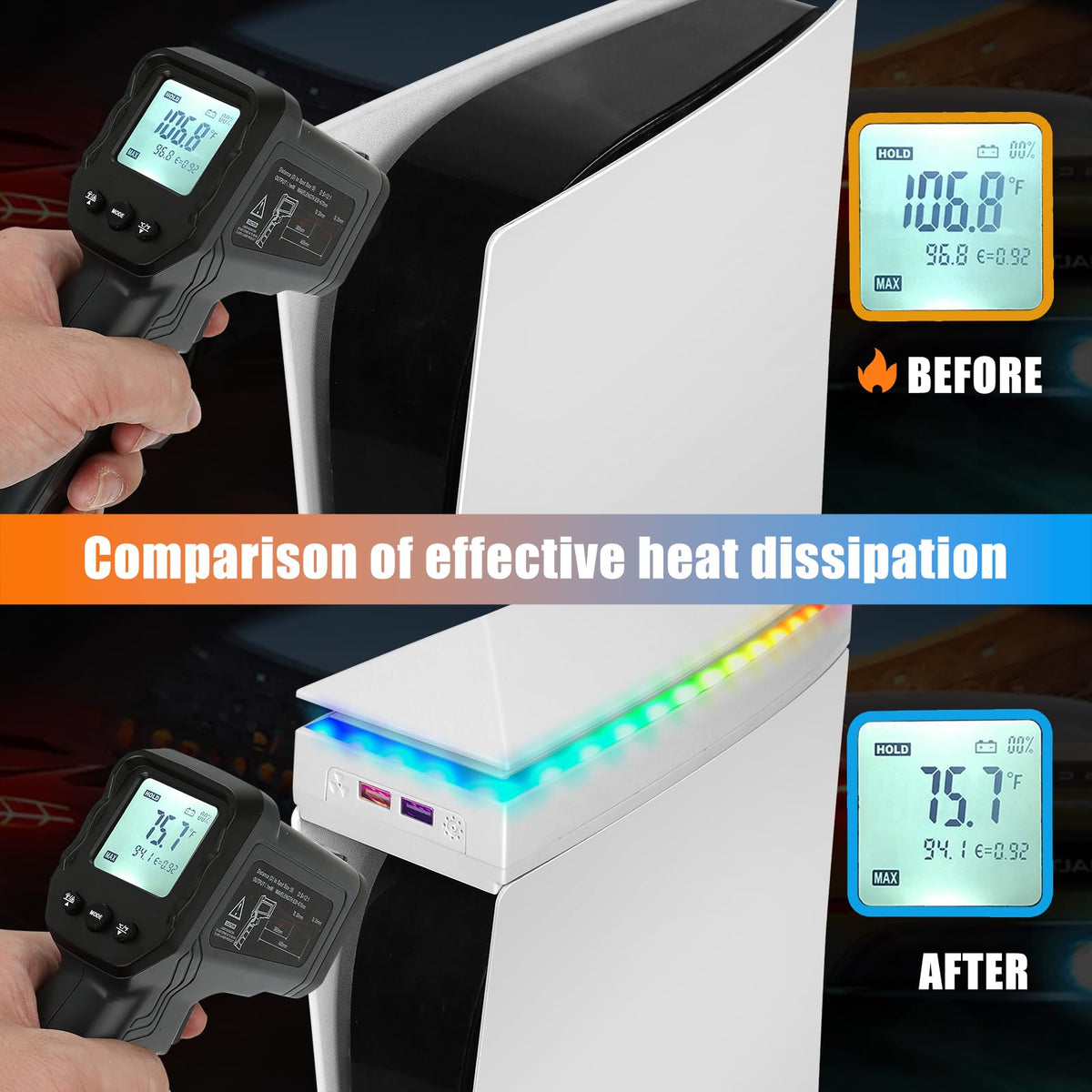 Console Cooling Fan with Dust Cover Colorful LED Light J892