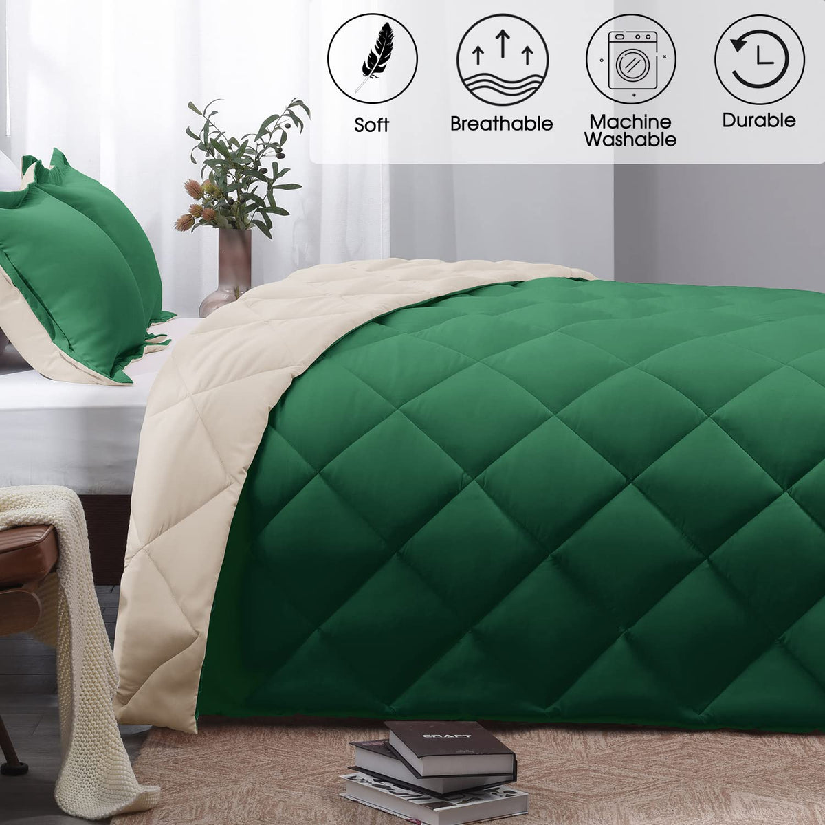 Forest Green King Size Reversible Down Alternative Comforter Set T297