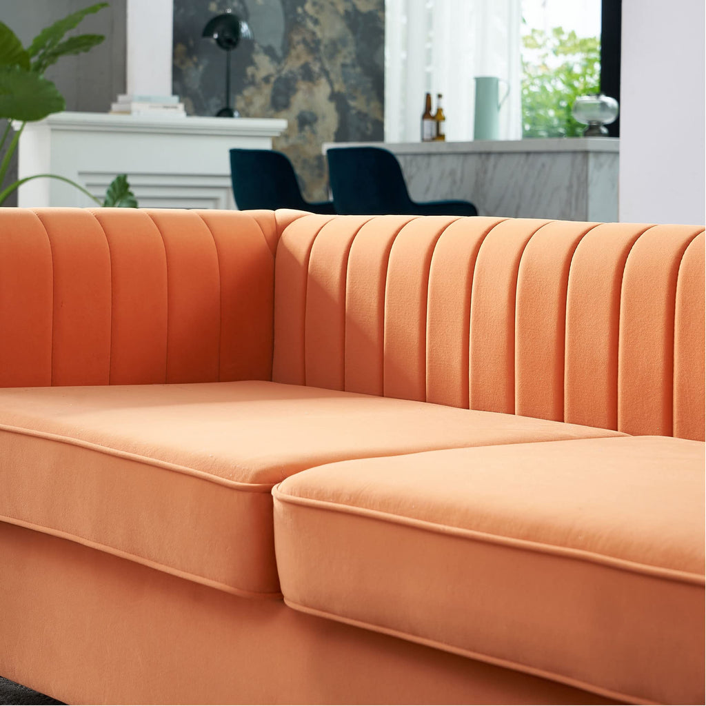 Orange Velvet 3-Seater Sofa with Rolled Arms Y176809