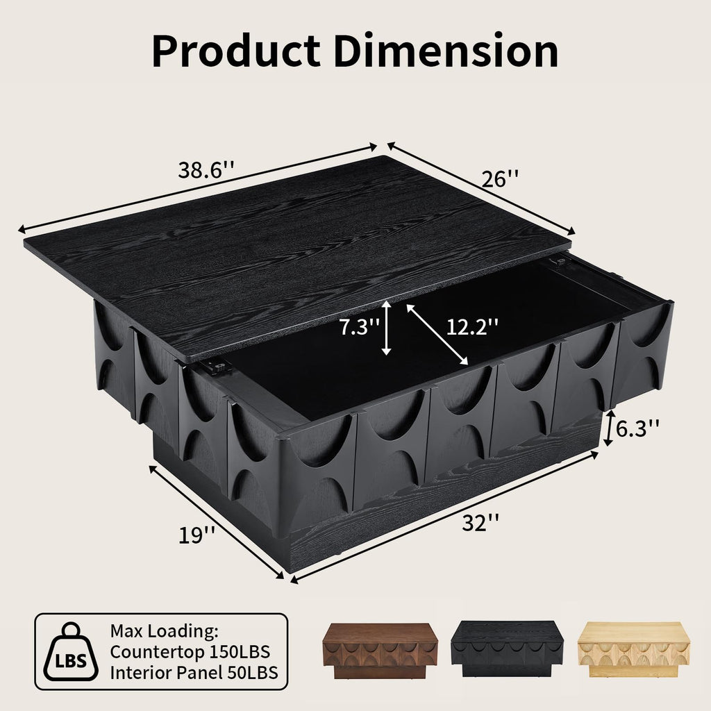 Black Coffee Table with Hidden Storage V1773