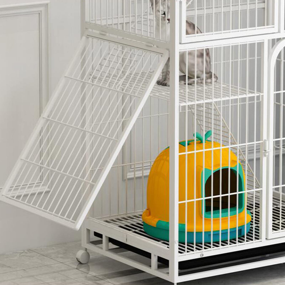 Large 3-Tier Metal Wire Cat Cage with Hammock and Casters C901