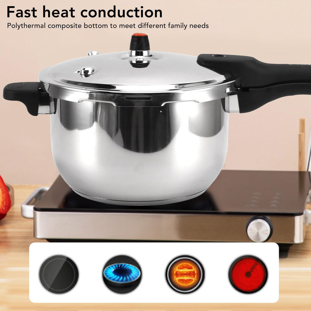 80KPA Stainless Steel Pressure Cooker with Safety Valve (3L) X474