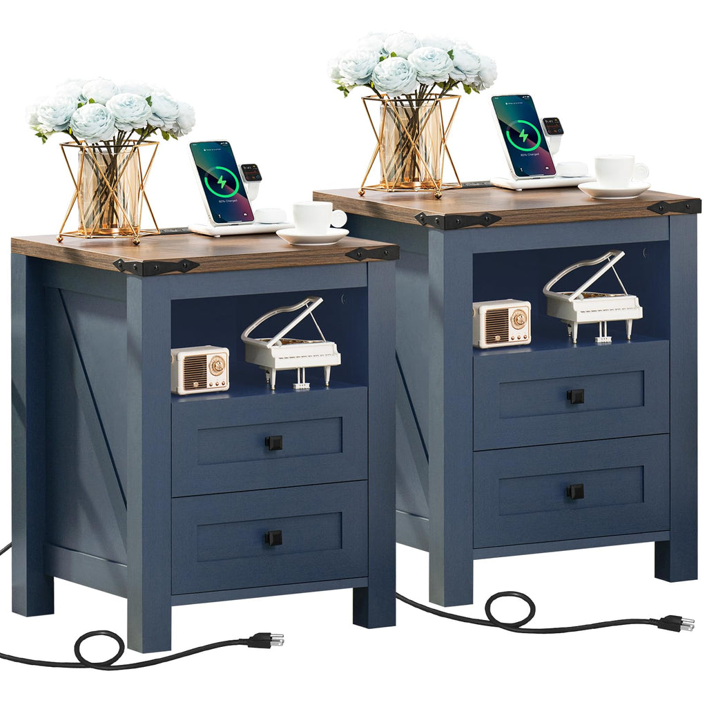 Set of 2 Nightstands with Charging Station and 2 Drawers L195693