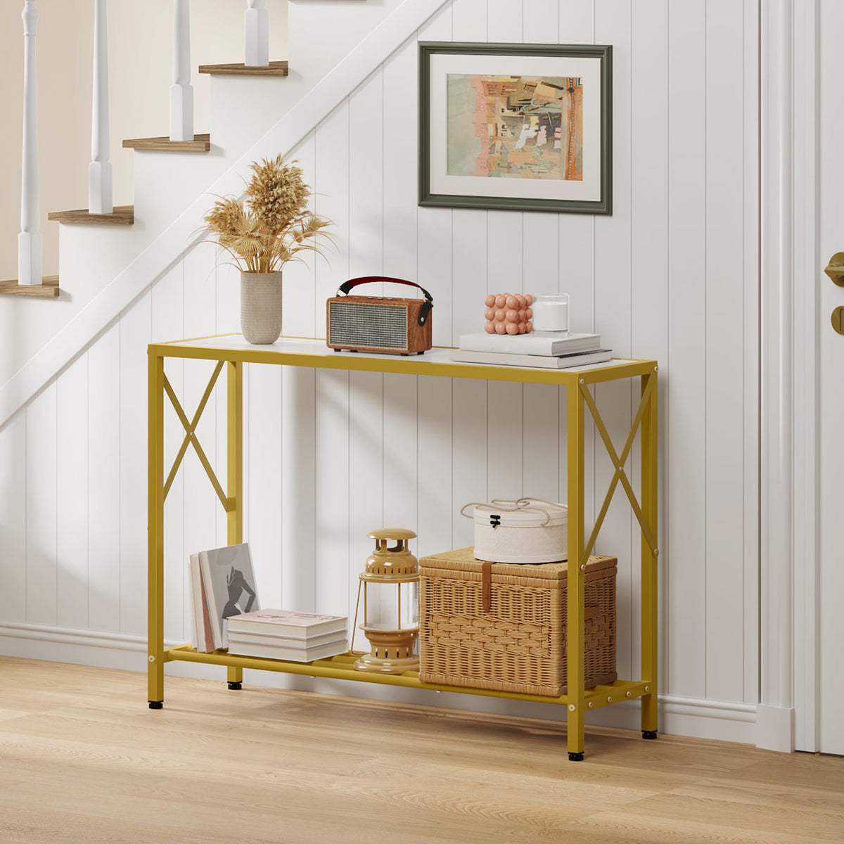 41.8" 2 Tier Gold Console Table with Shelves H524