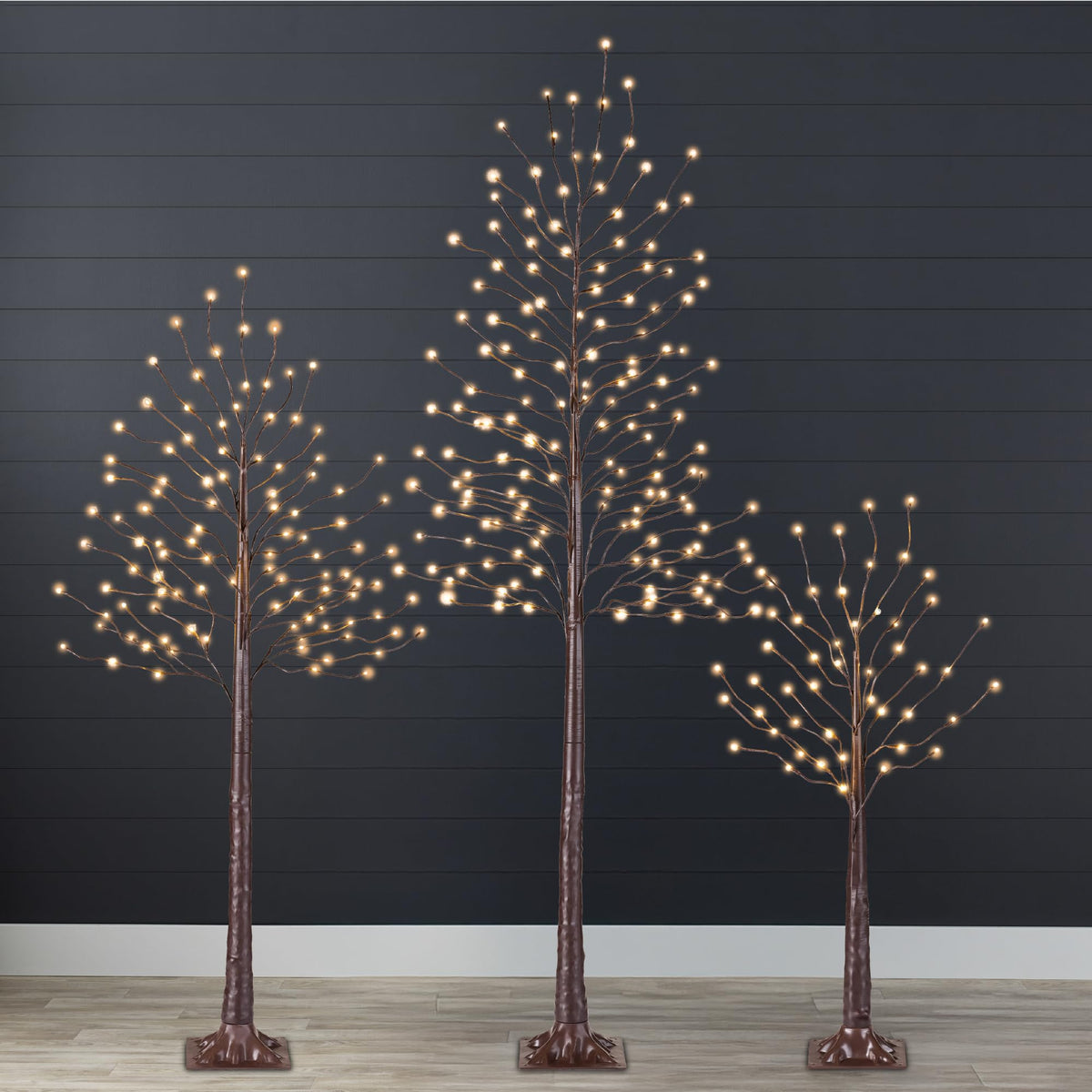4ft 6ft 8ft Lighted Birch Tree 3Pk with LED Lights V66318