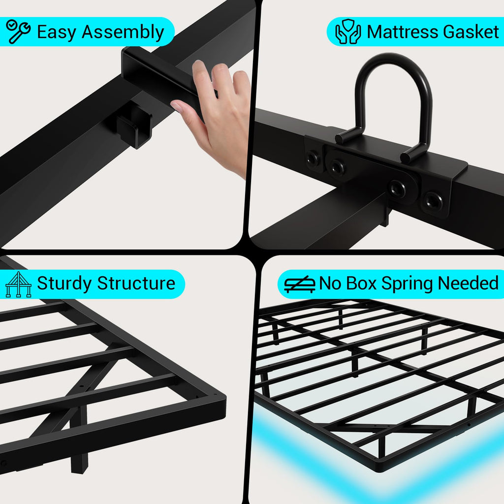 Full Size Metal Platform Bed Frame with LED Lights & Charging Station S246