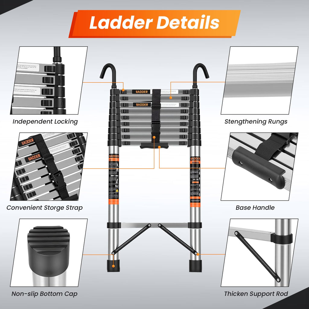 12.5 FT Telescoping Ladder with Hooks L9290