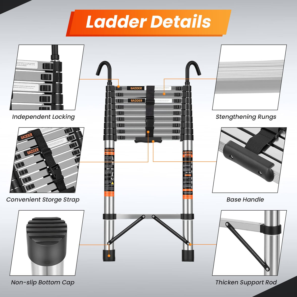 12.5 FT Telescoping Ladder with Hooks L9290