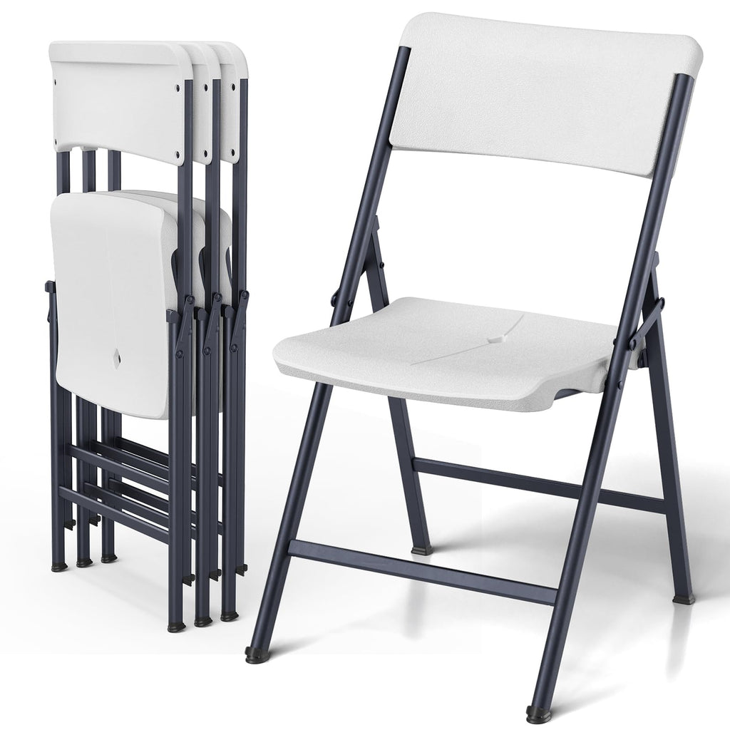 White 4 Pack Plastic Folding Chairs with Metal Frame H8564