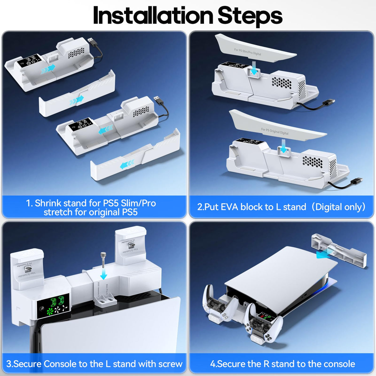 PS5 Horizontal Stand and Cooling Station with Controller Charging Station L13417
