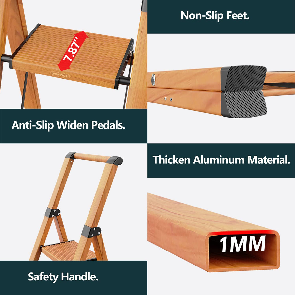 4 Step Ladders, 300lbs Load, 36'' Top Step, Wood Grain H680266