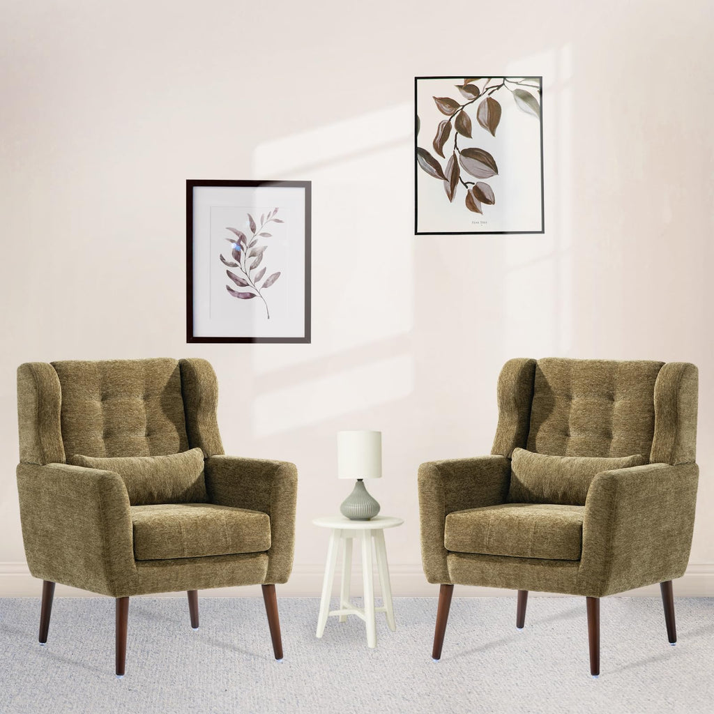 Olive Green Chenille Upholstered Accent Chairs Set of 2 F73462