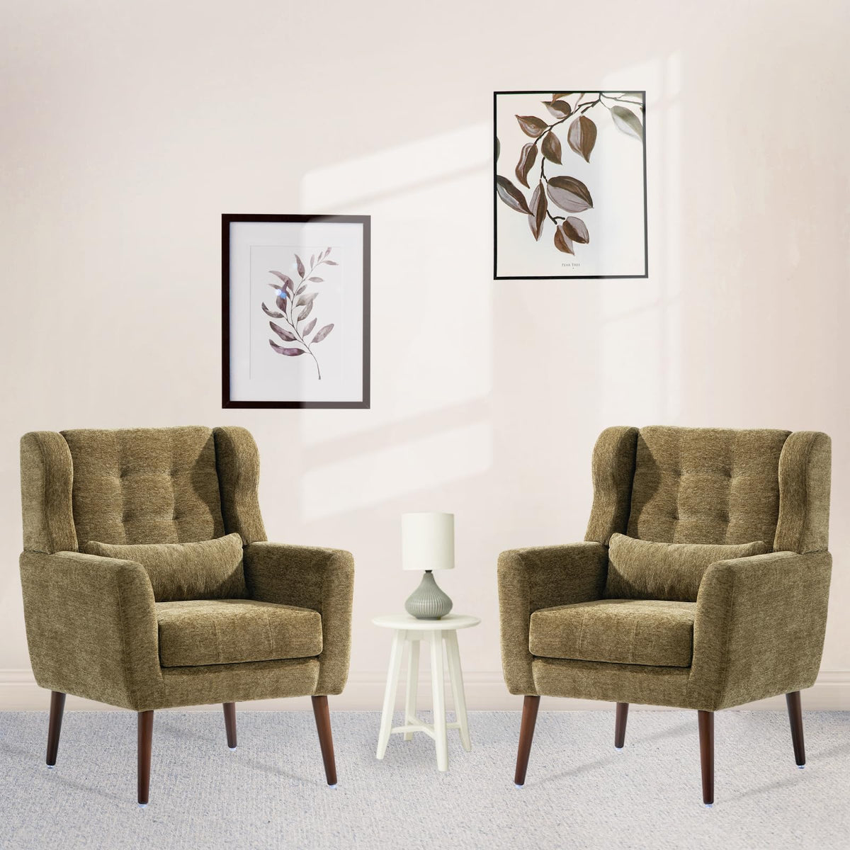 Olive Green Chenille Upholstered Accent Chairs Set of 2 F73462