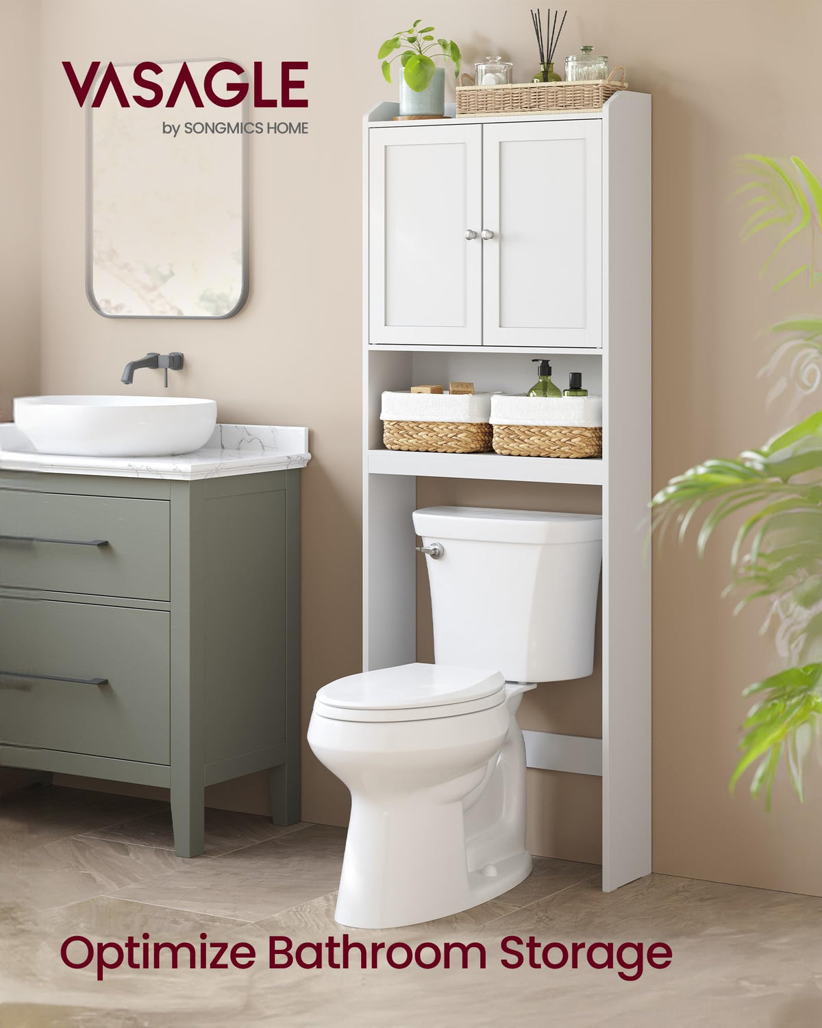 Over the Toilet Storage Cabinet with Doors and Adjustable Shelves G74501