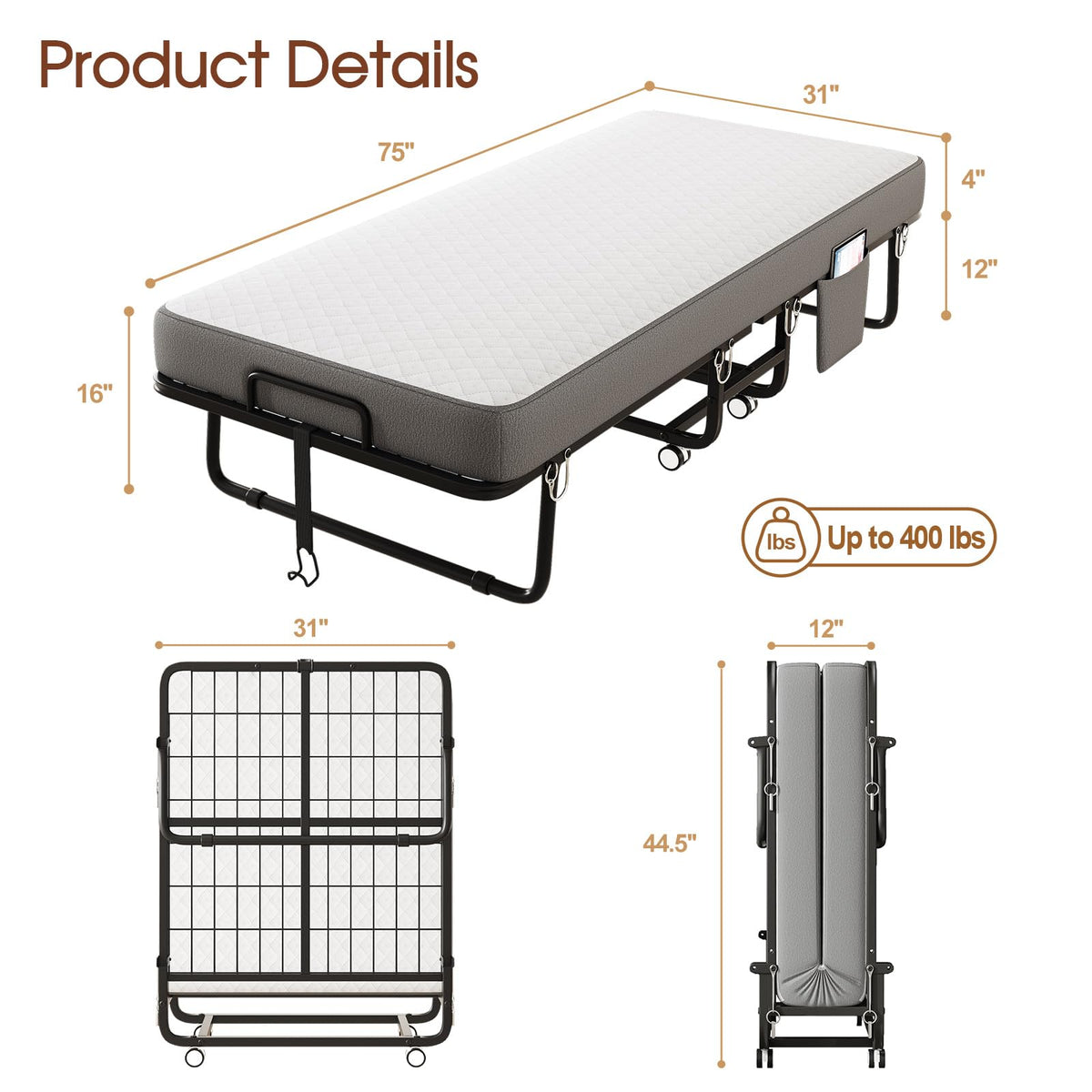 Folding Bed with Memory Foam Mattress J83768