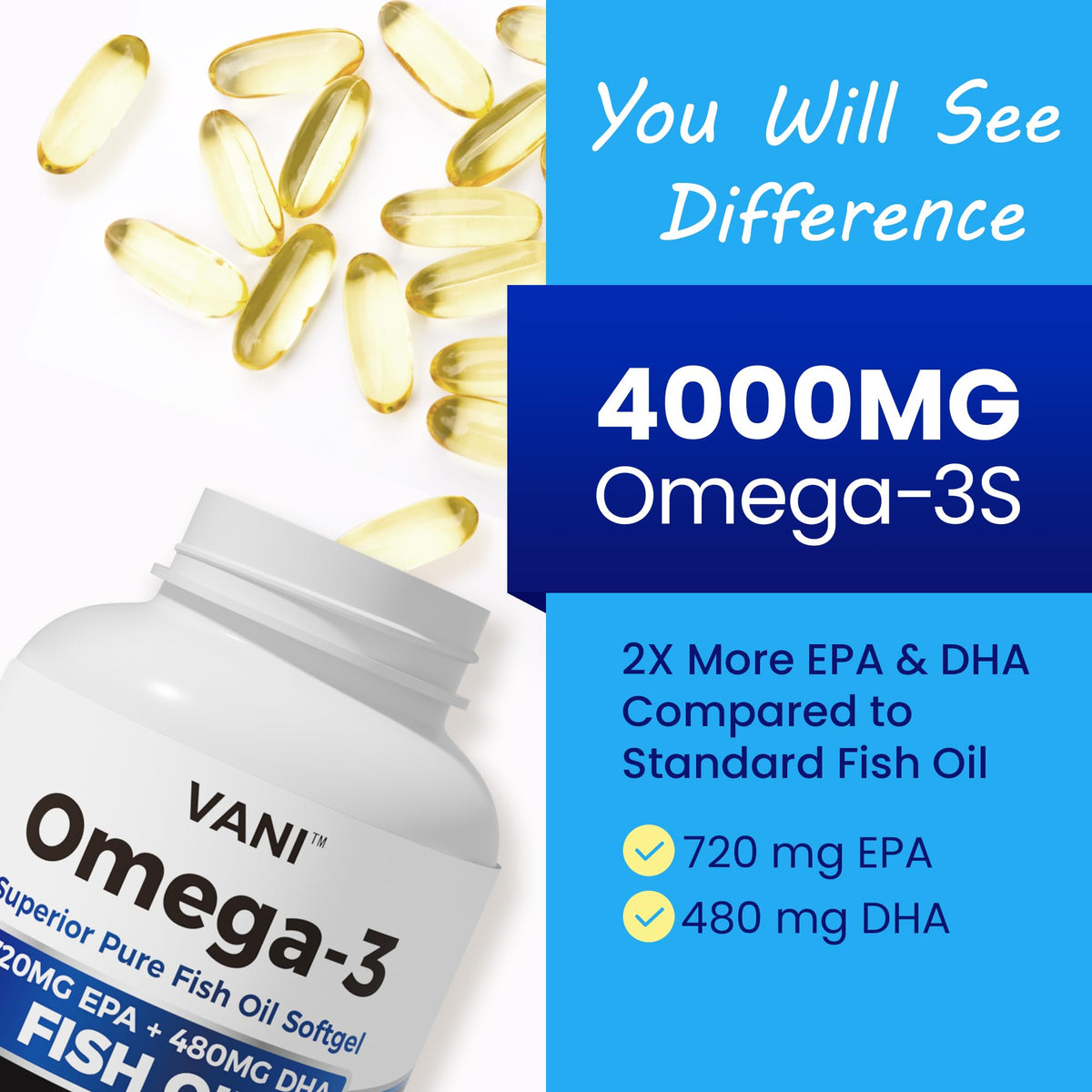 Omega 3 Fish Oil 4000mg 180 Softgels EPA & DHA K486