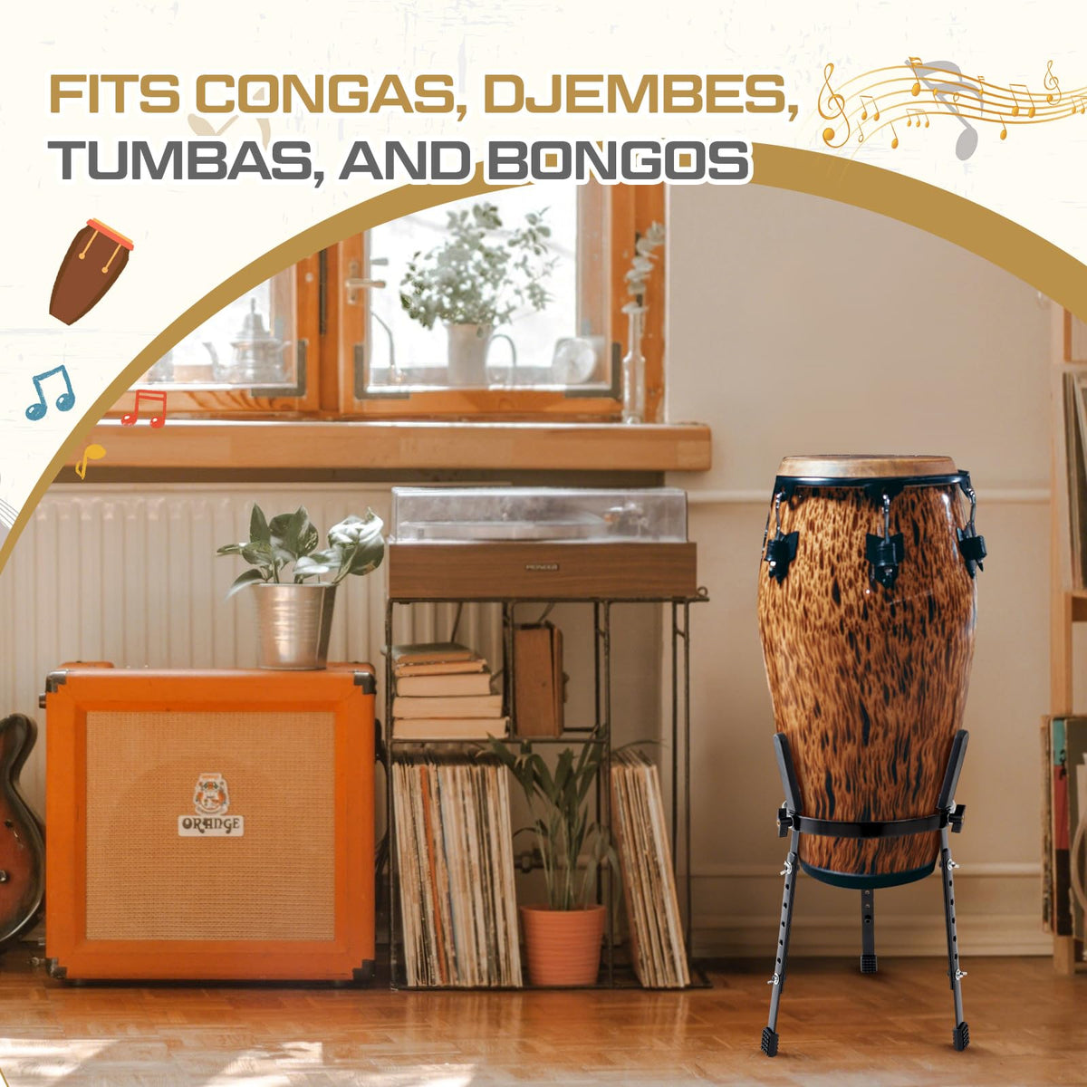 2 Pcs Black Adjustable Conga Drum Stand M361777