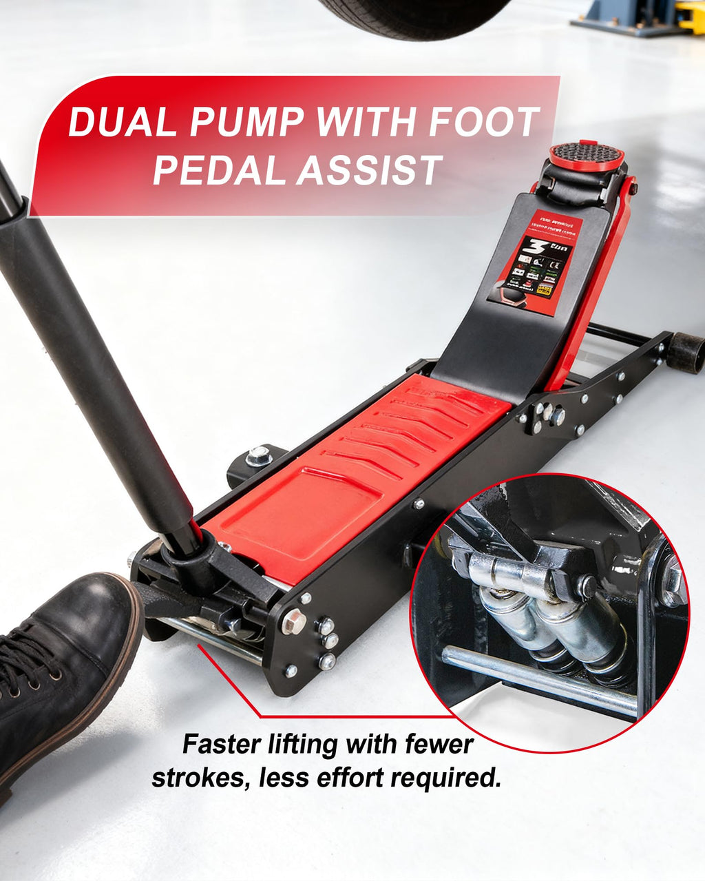 3 Ton Low Profile Floor Jack with Foot Pedal P80314