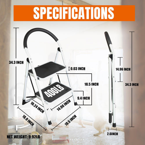 2 Step Folding Lightweight Step Stool with Anti-Slip Pedal 400 lbs Capacity Y212411