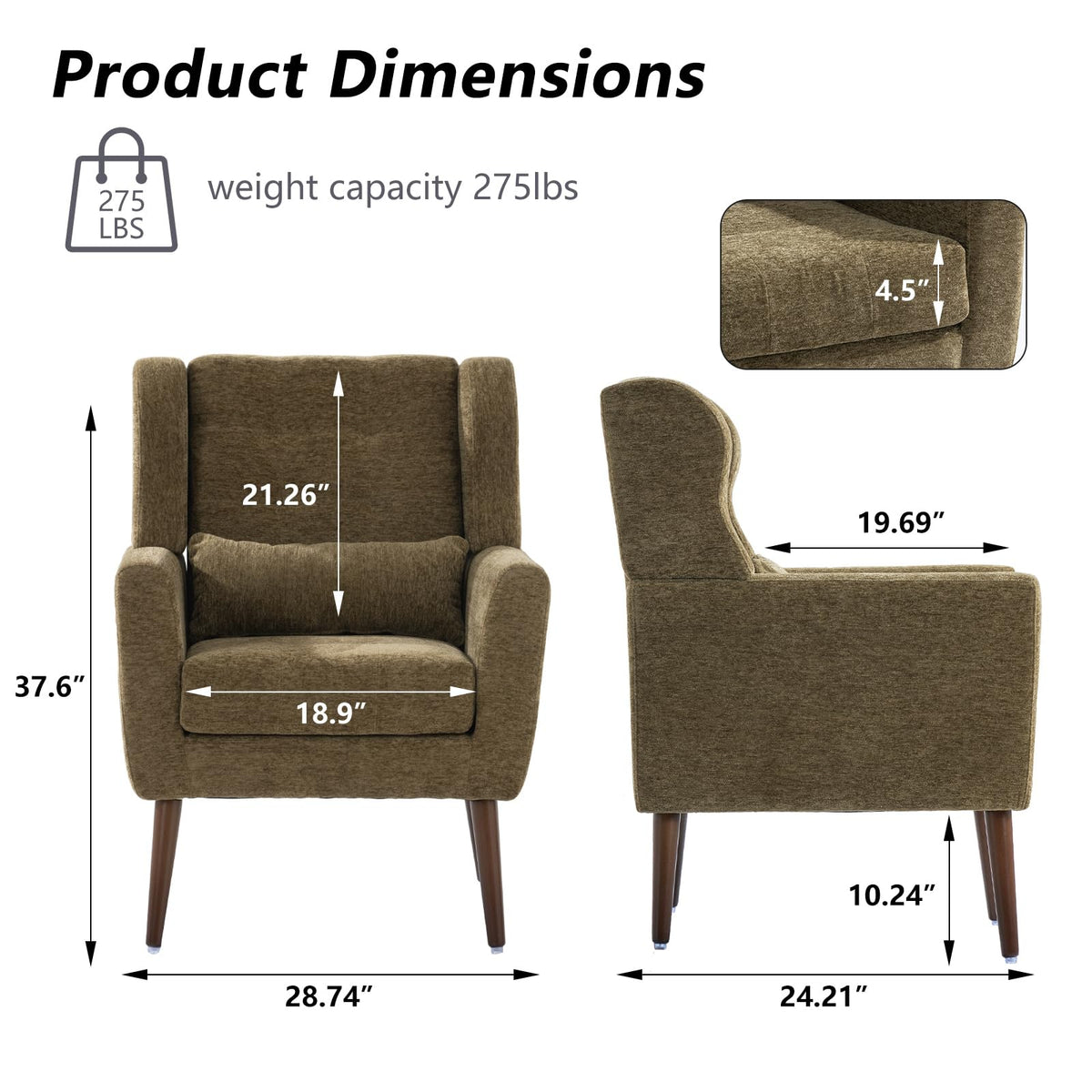 Olive Green Chenille Upholstered Accent Chairs Set of 2 F73462