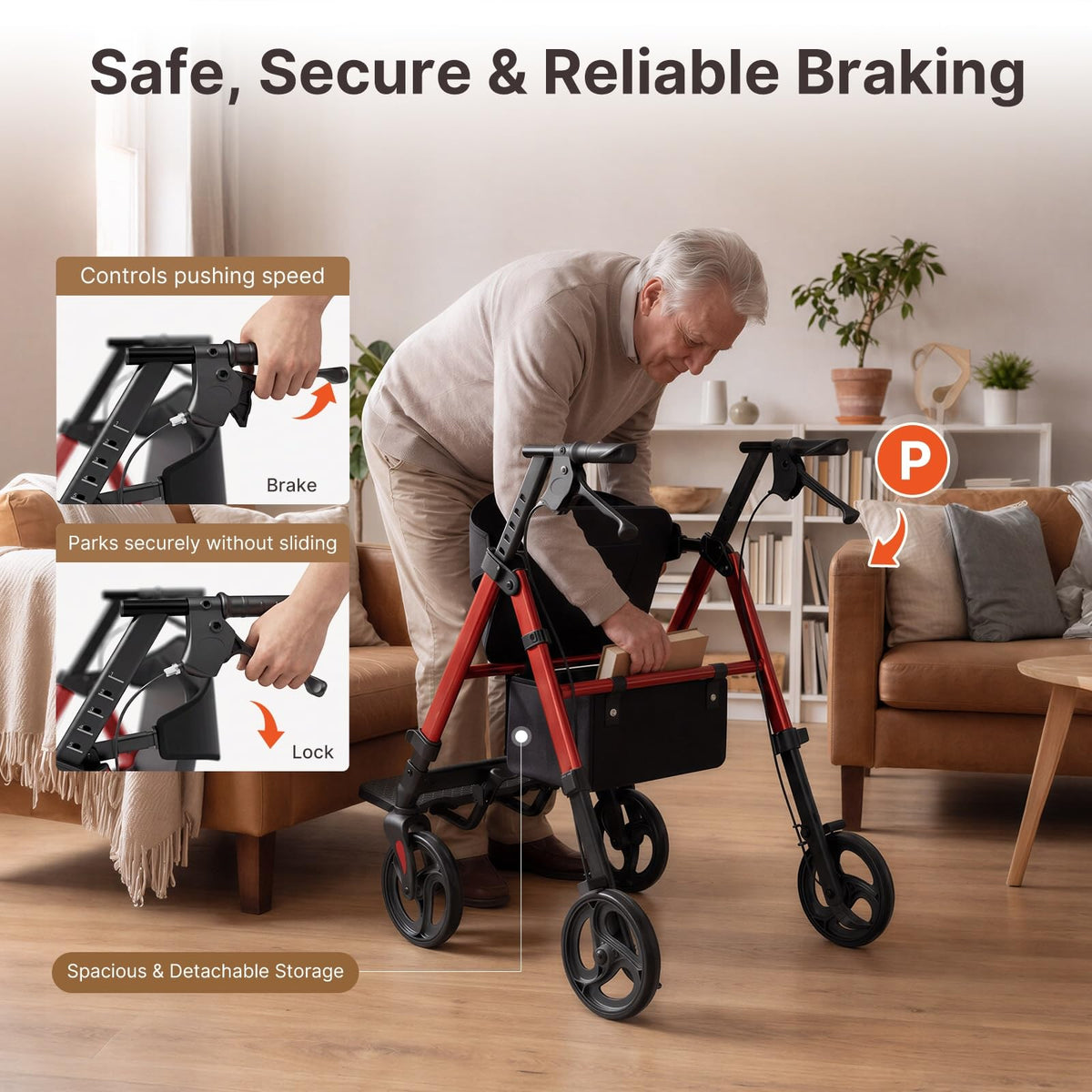 Lightweight Rollator Walkers Wheelchair Combo with Seat U975789