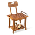 Teak Shower Bench with Handles and Backrest I40778