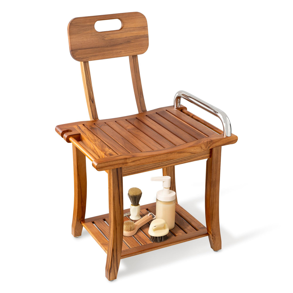 Teak Shower Bench with Handles and Backrest I40778