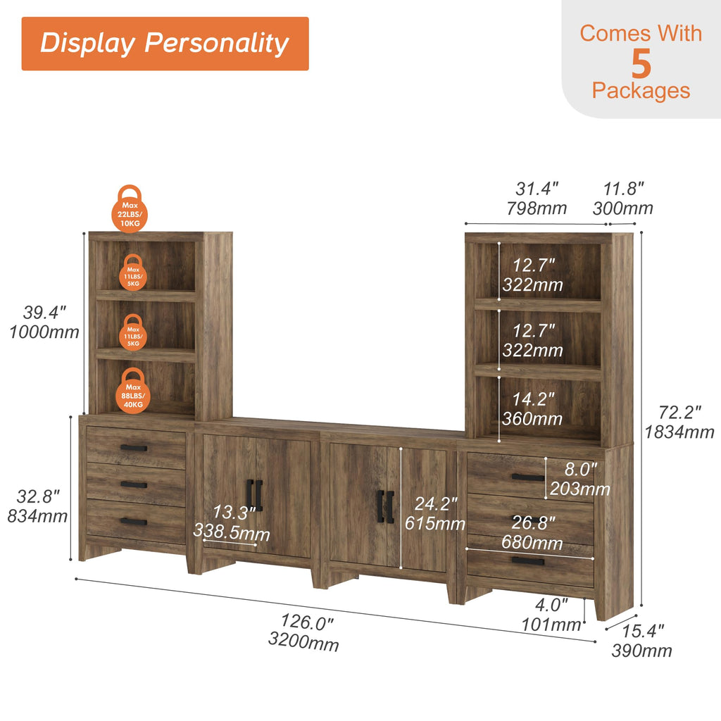 Brown Wood Entertainment Center with Bookshelves I582854