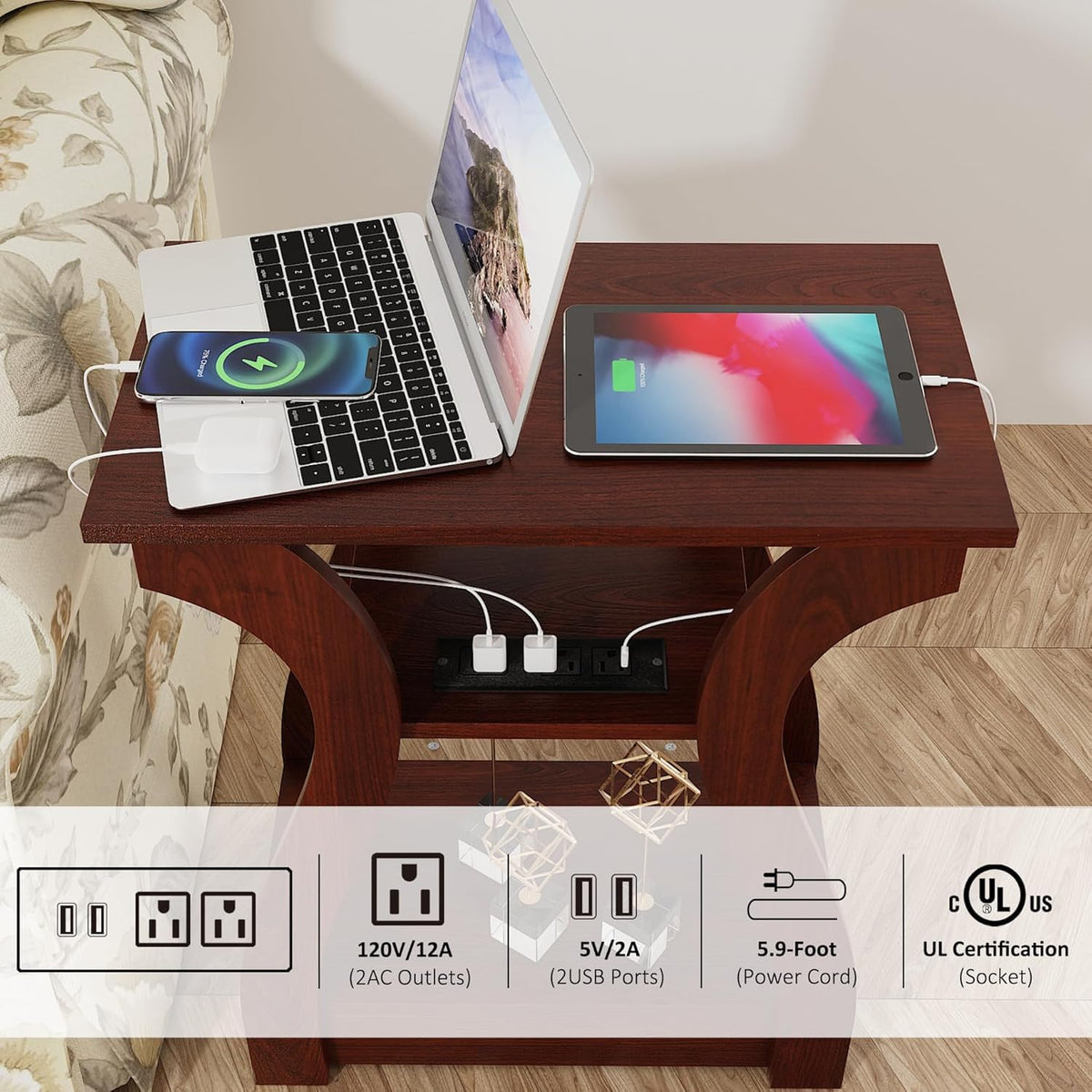 3 Tier End Table with Charging Station C42933