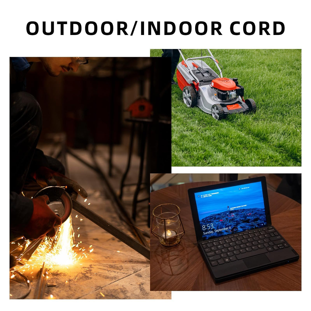 100 Ft Heavy Duty Outdoor Extension Cord, 12/3 SJTW Black 3-Prong B40021