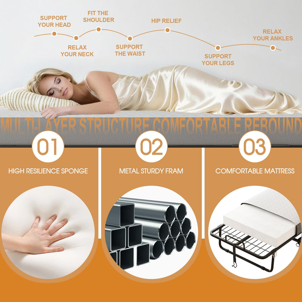 Folding Bed with Memory Foam Mattress J83768