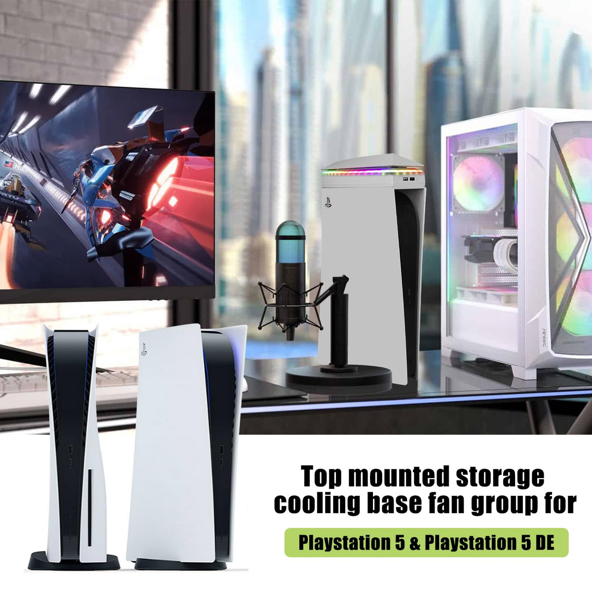 Console Cooling Fan with Dust Cover Colorful LED Light J892