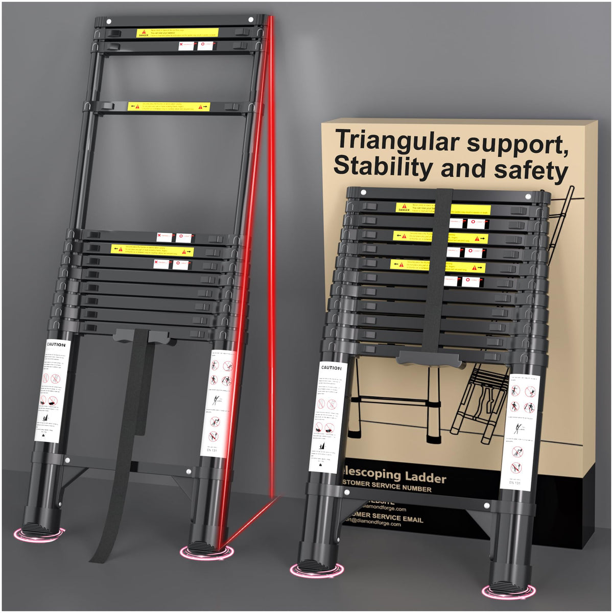 12.5 FT Black Aluminum Telescoping Ladder A300997