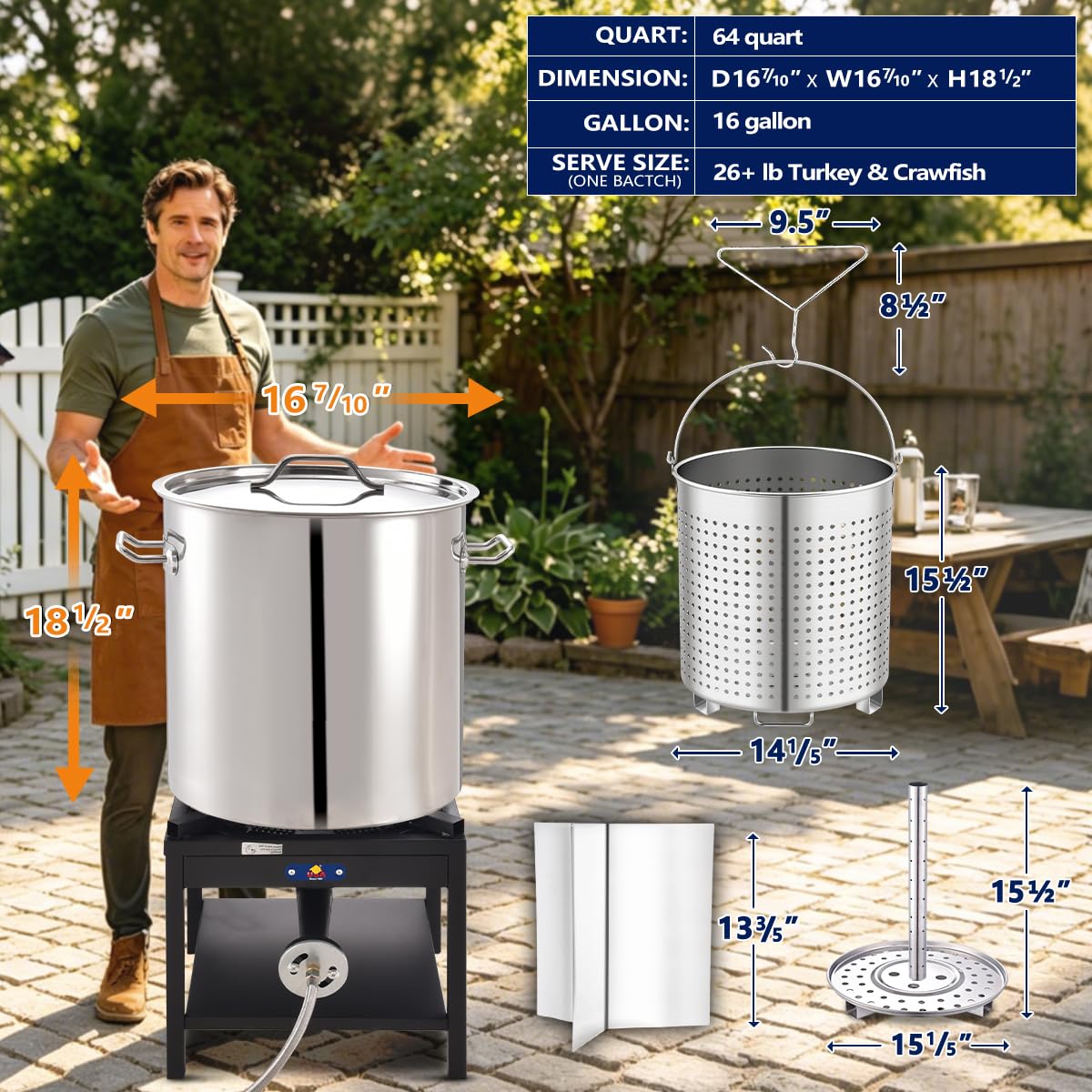 64QT Stainless Steel Stockpot with Basket C2341