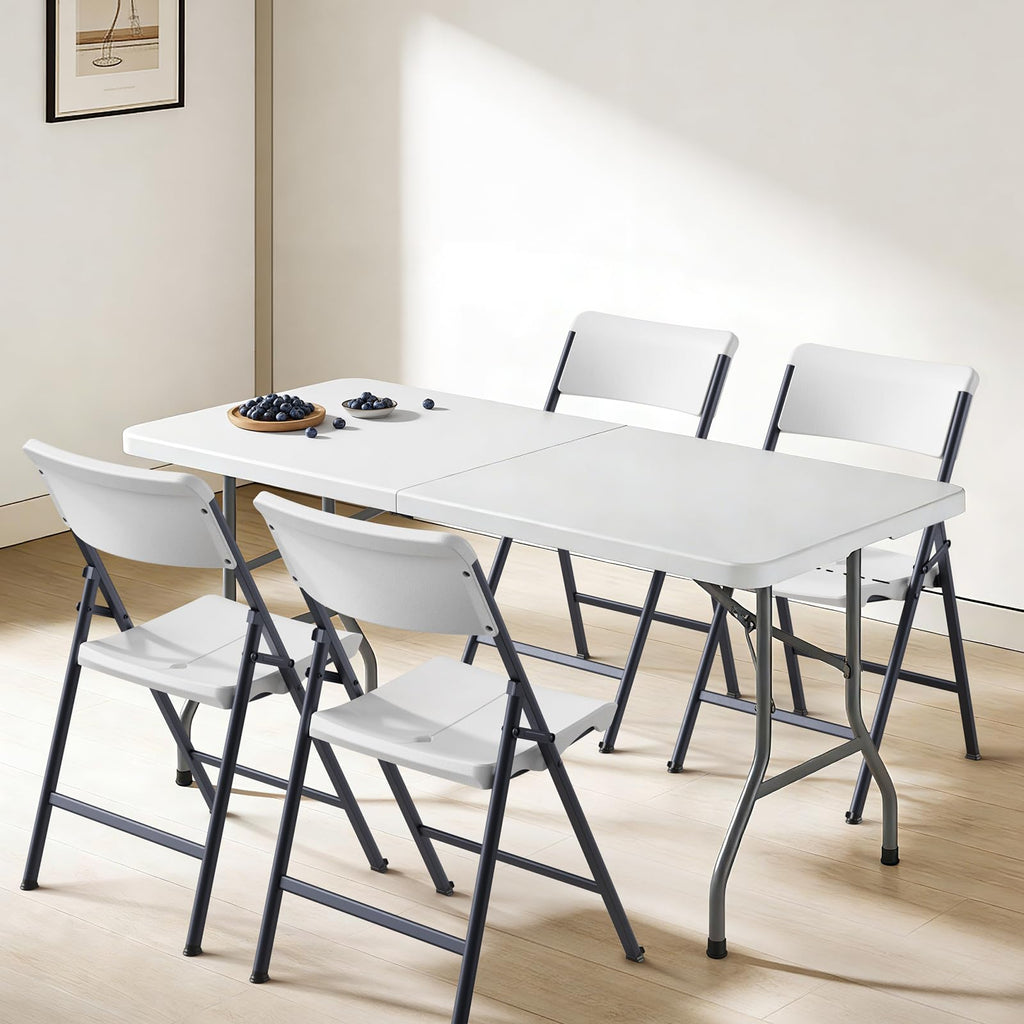 White 4 Pack Plastic Folding Chairs with Metal Frame H8564