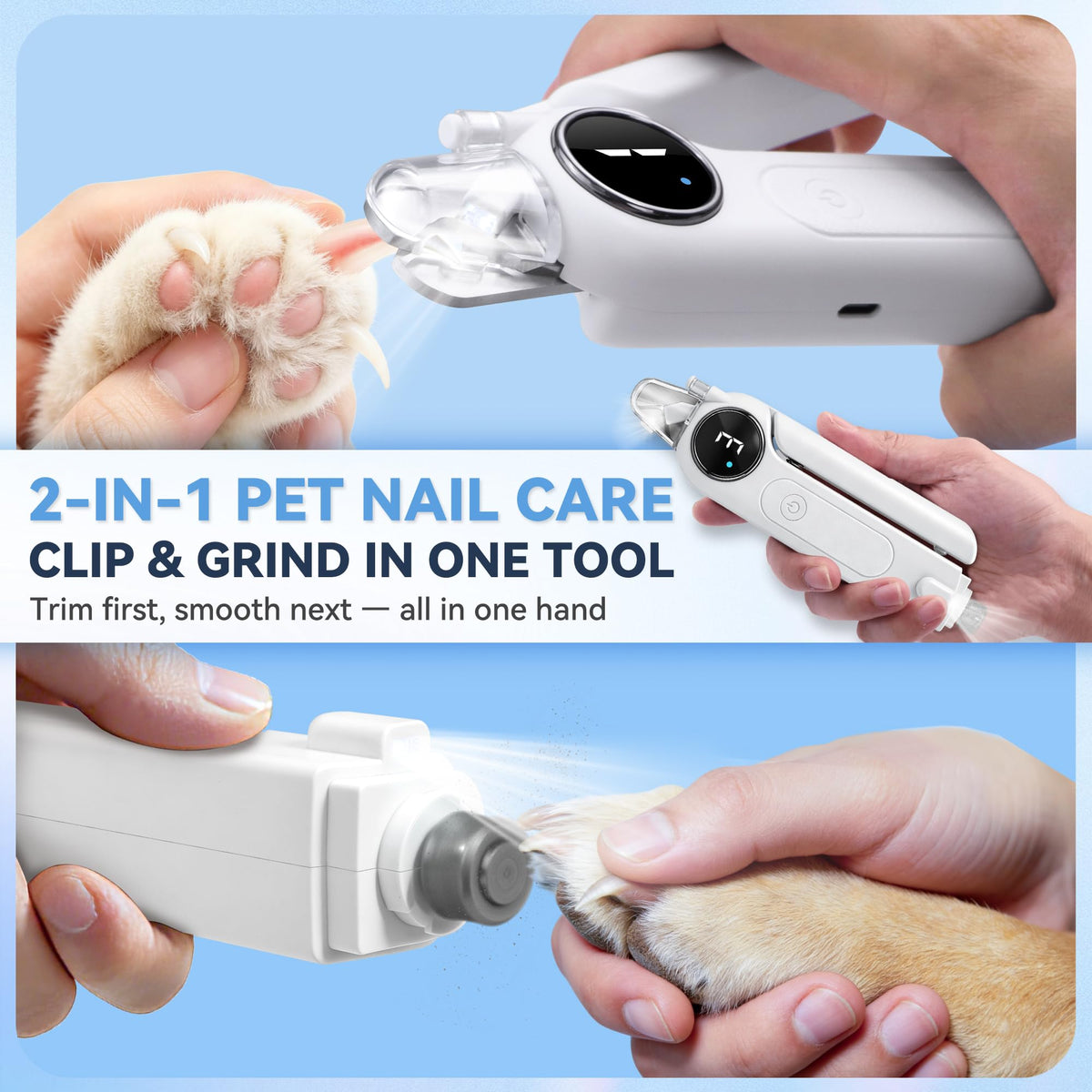 2-in-1 Quiet Electric Pet Nail Clipper & Grinder with Light W835577