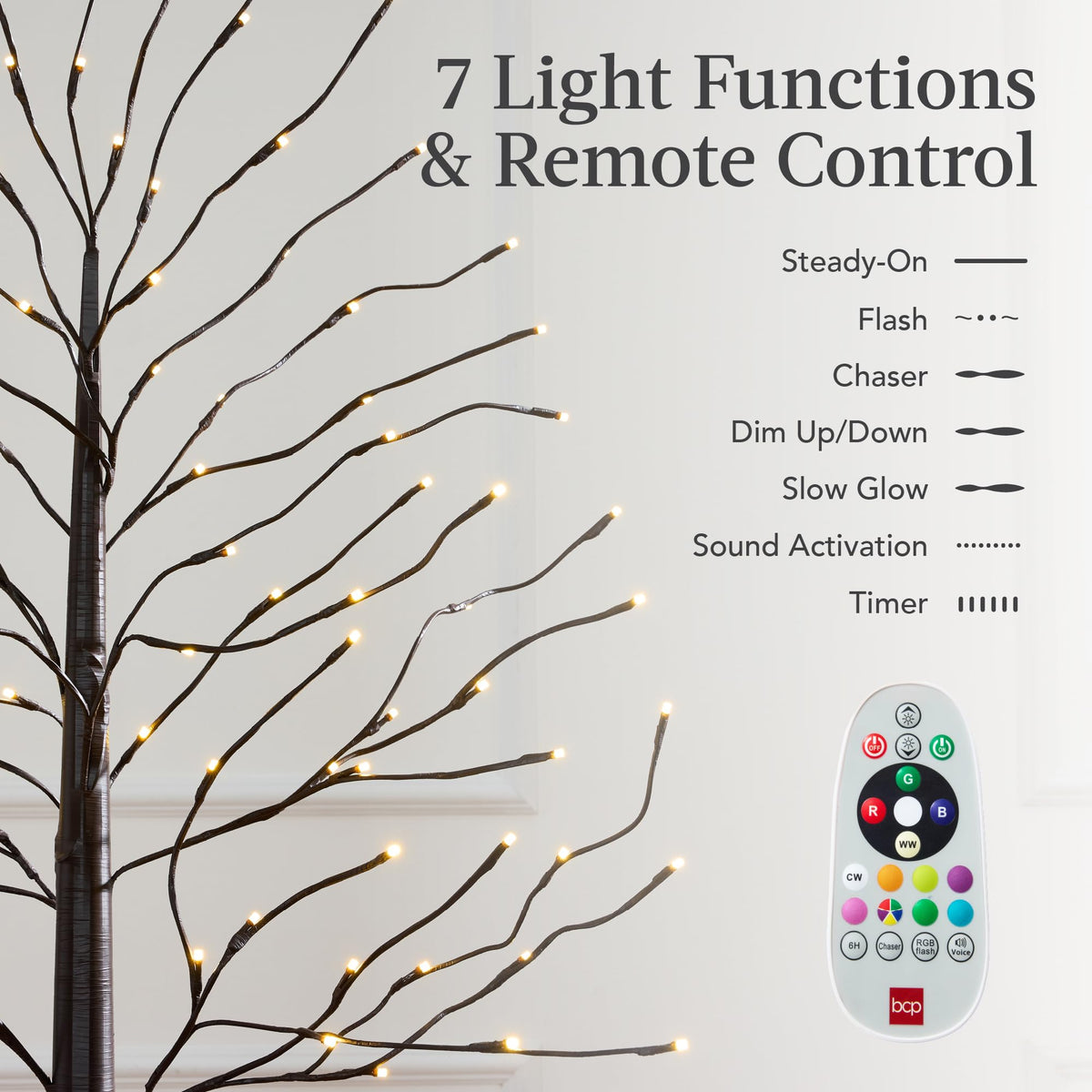 4ft 6ft 8ft Lighted Birch Tree 3Pk with LED Lights V66318