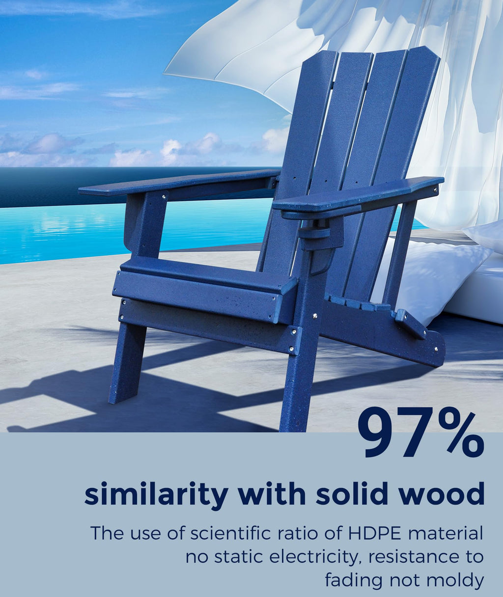 Oversized Folding HDPE Adirondack Chair with Cup Holder, Blue V328