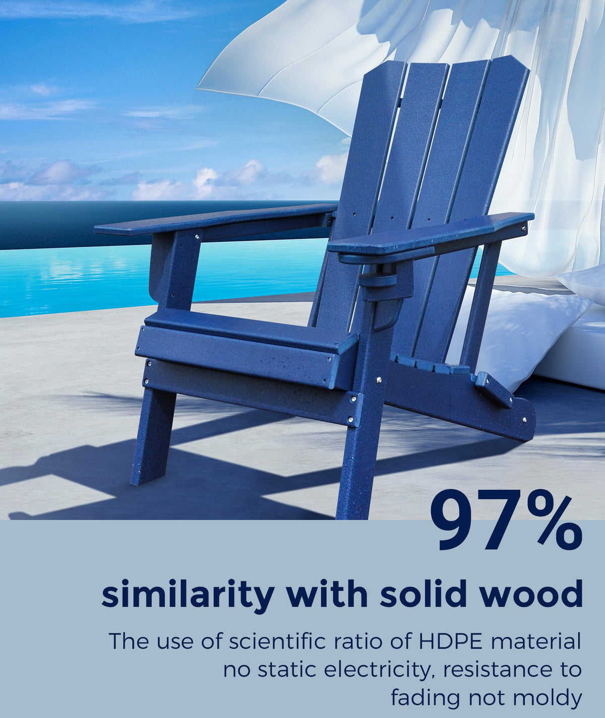 Oversized Folding HDPE Adirondack Chair with Cup Holder, Blue V328