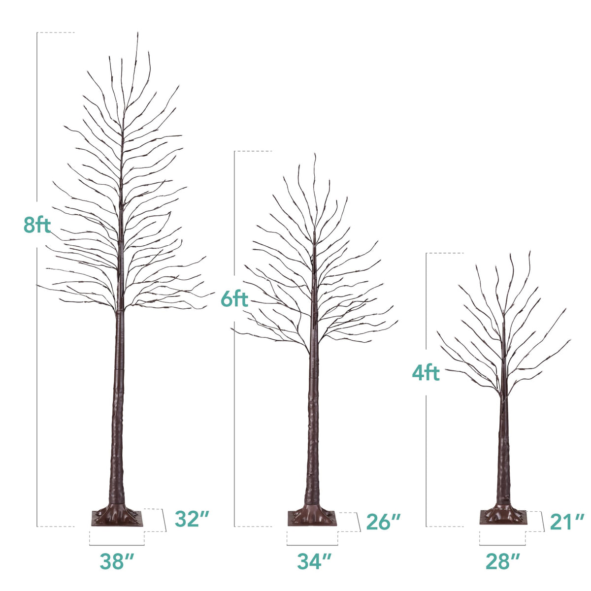 4ft 6ft 8ft Lighted Birch Tree 3Pk with LED Lights V66318