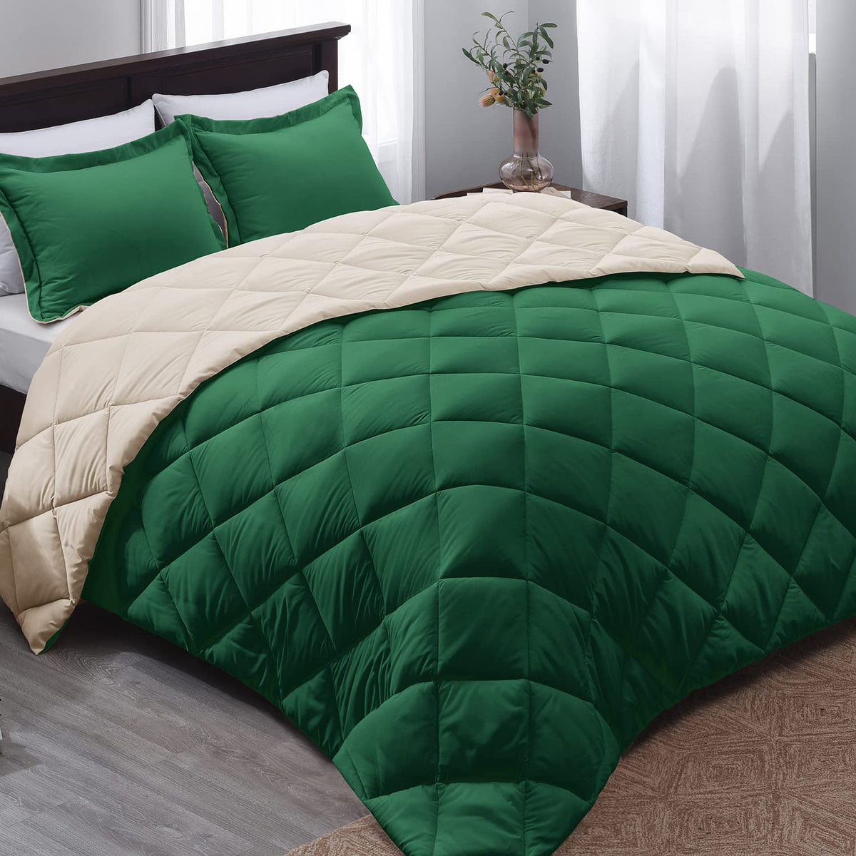 Forest Green King Size Reversible Down Alternative Comforter Set T297