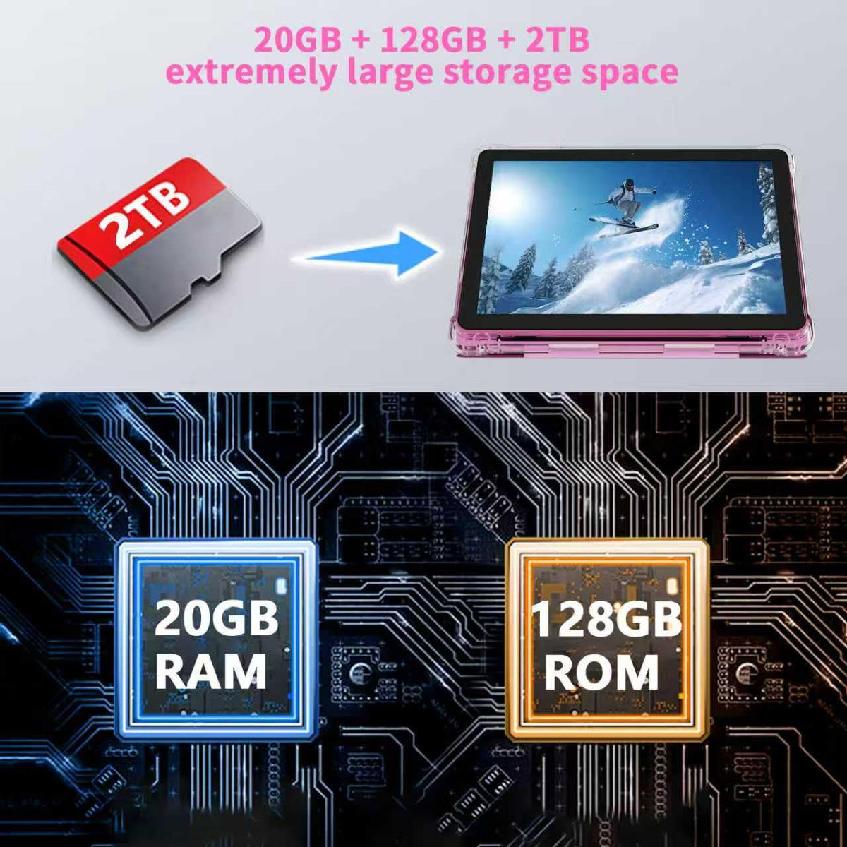 Android 16 Tablet 10 inch 20GB RAM 128GB ROM Octa-core Pink A165684