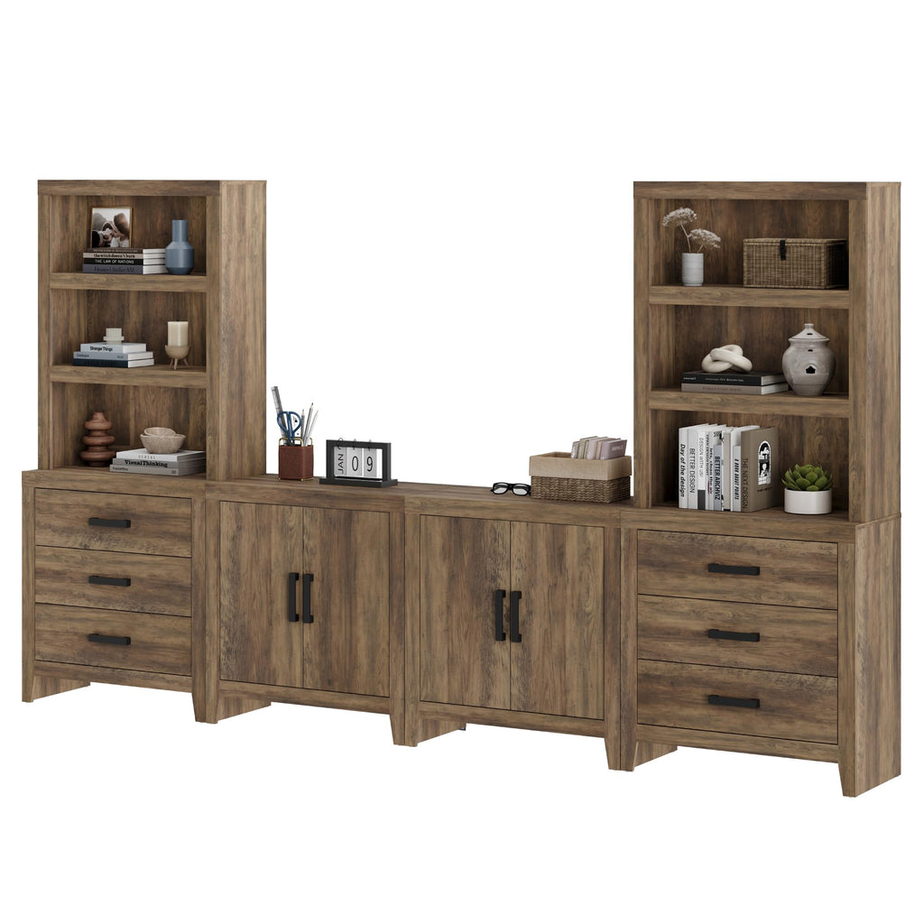 Brown Wood Entertainment Center with Bookshelves I582854