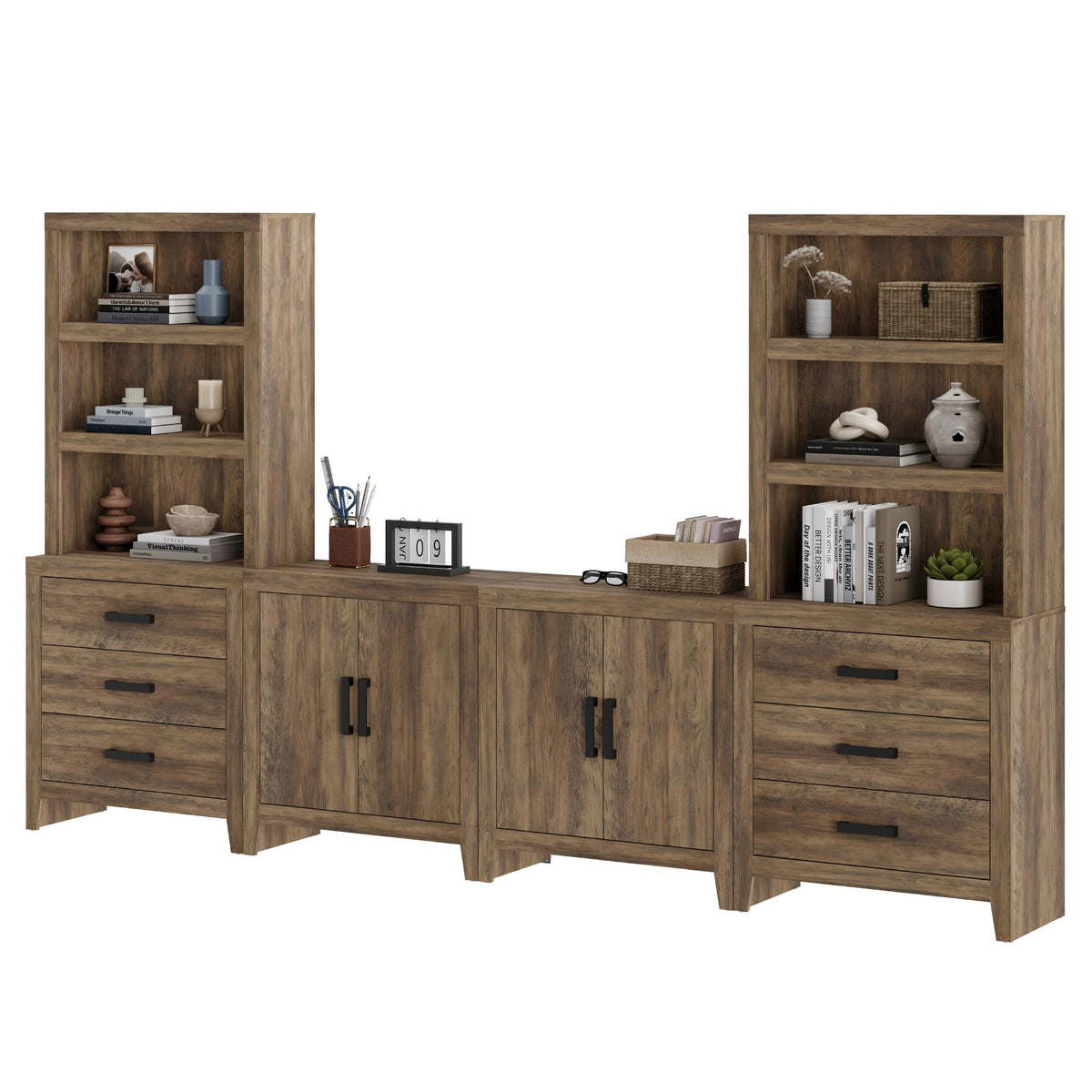 Brown Wood Entertainment Center with Bookshelves I582854
