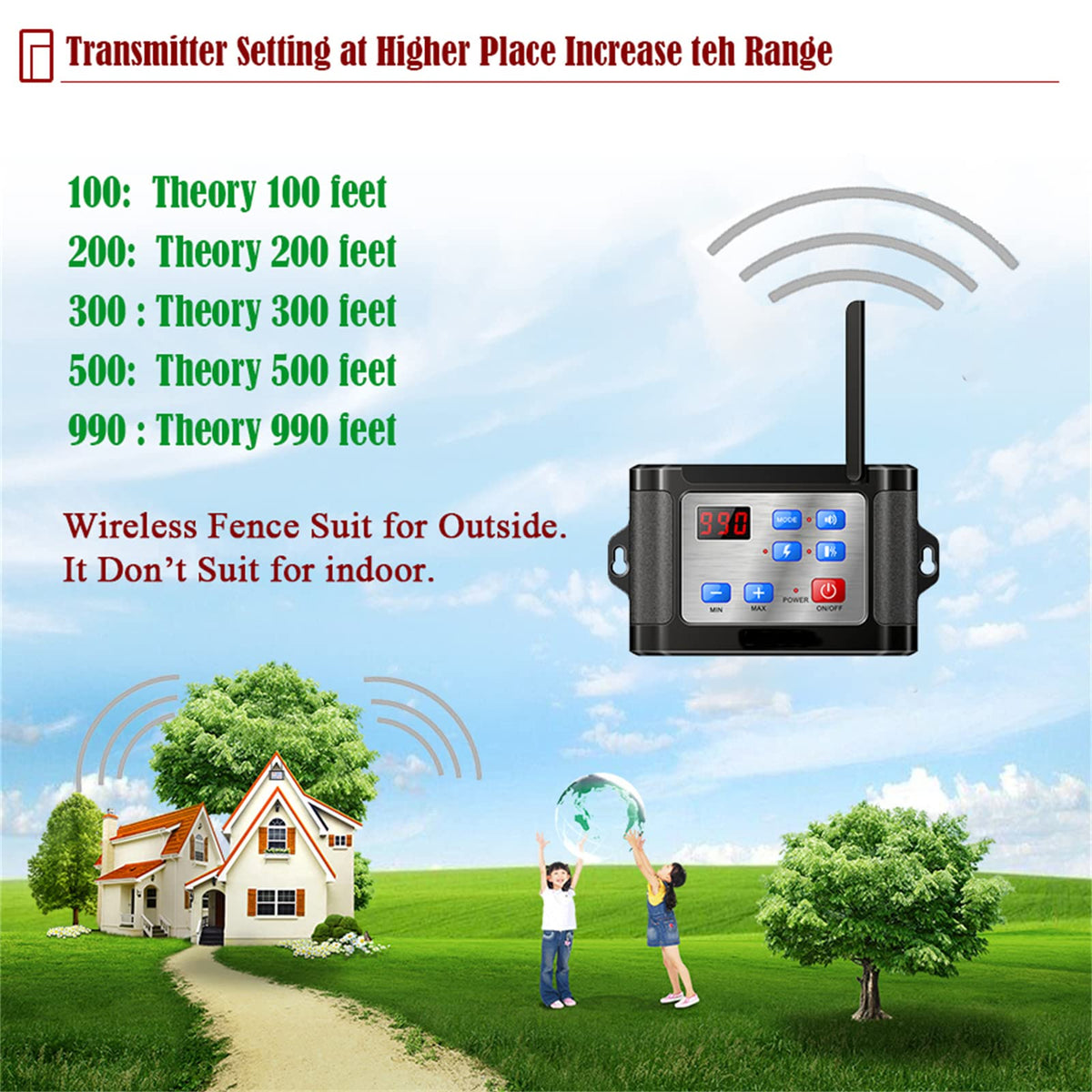 Wireless Dog Fence Pet Containment System, 1/2 Acre, Waterproof Rechargeable Training Collar T162